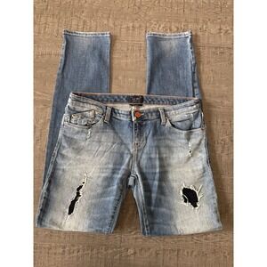 Armani Jeans AJ Lotus Women's 28‎ Distressed Skinny Slim Denim Jeans Blue Ripped
